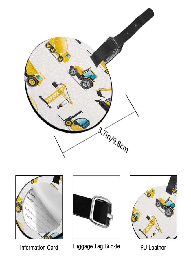 TKS MITLAN Yellow Building Machines Luggage Tags for Suitcases Mixing Truck Forklift Truck Crane Leather Baggage Suitcases Tag Name ID Label Privacy Cover Travel Bag Tags for Boys (Round 1 Pack) - Image 2